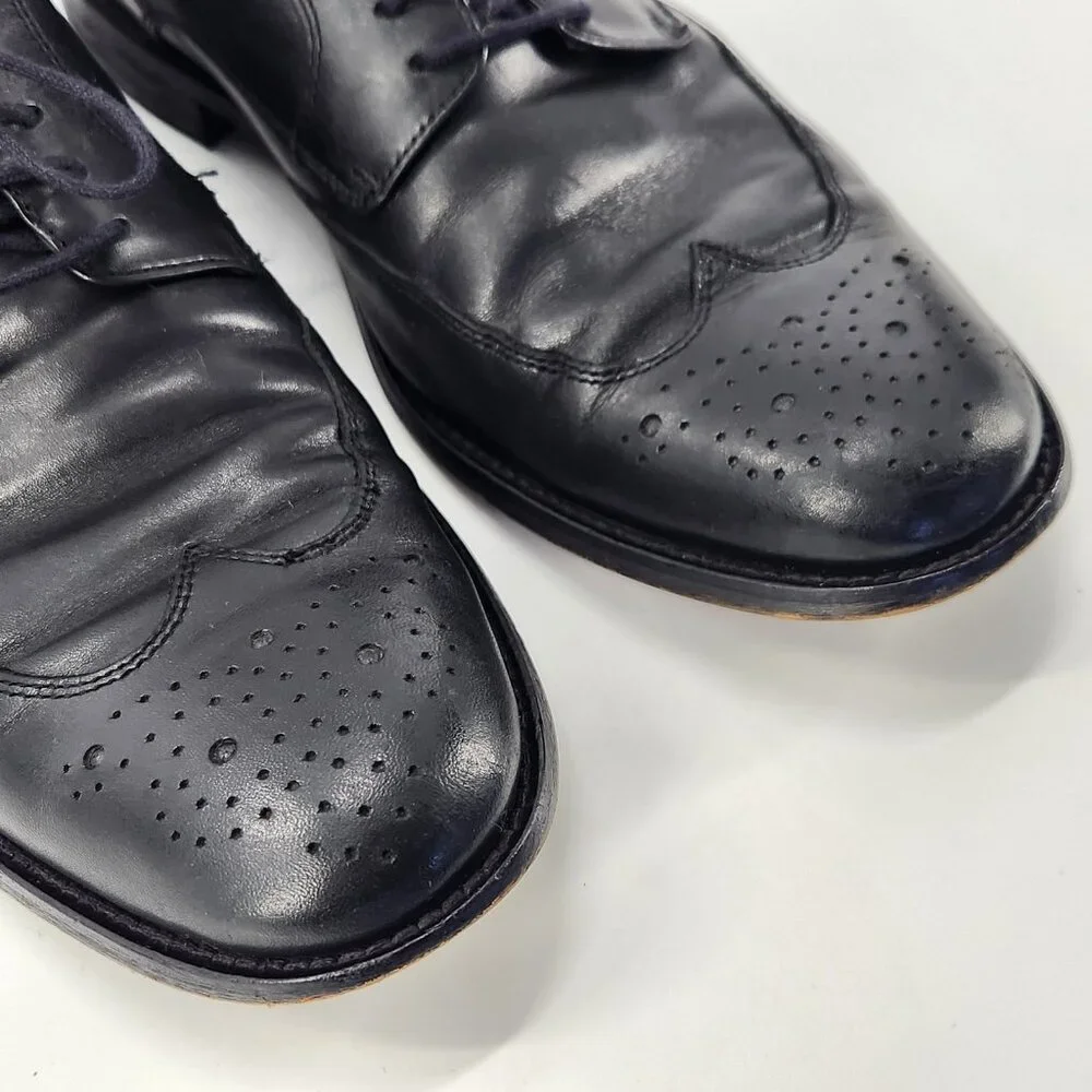 Banana Republic Mens Oxfords Size 9.5 Black Brogue Cap Toe Dress Shoes Italian